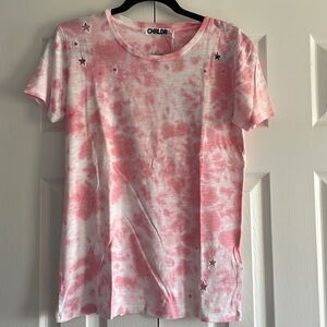 Chrldr Women’s Pink & White Tie Dye Star Cut Out T-Shirt